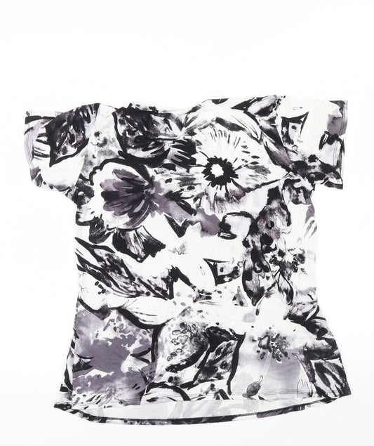 Reflections Womens Black Floral Basic T-Shirt Size L - Ruffle detail