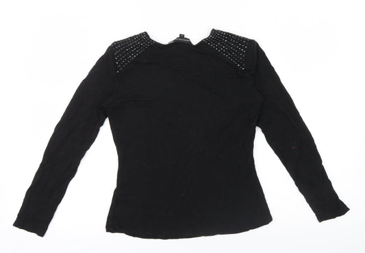 M&S Girls Black Basic Polo Size 8 Years - STUDDED SHOULDER