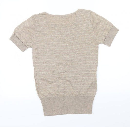 Debenhams Womens Brown Striped Pullover Jumper Size 10 - metallic ,button details on shoulders