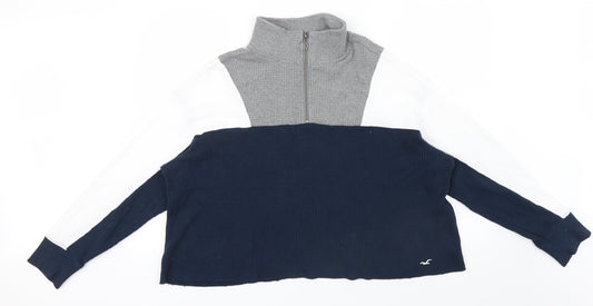 Hollister Womens Blue Striped  Pullover Jumper Size M  - zip Neck ,white grey Blue