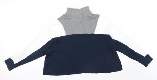 Hollister Womens Blue Striped  Pullover Jumper Size M  - zip Neck ,white grey Blue