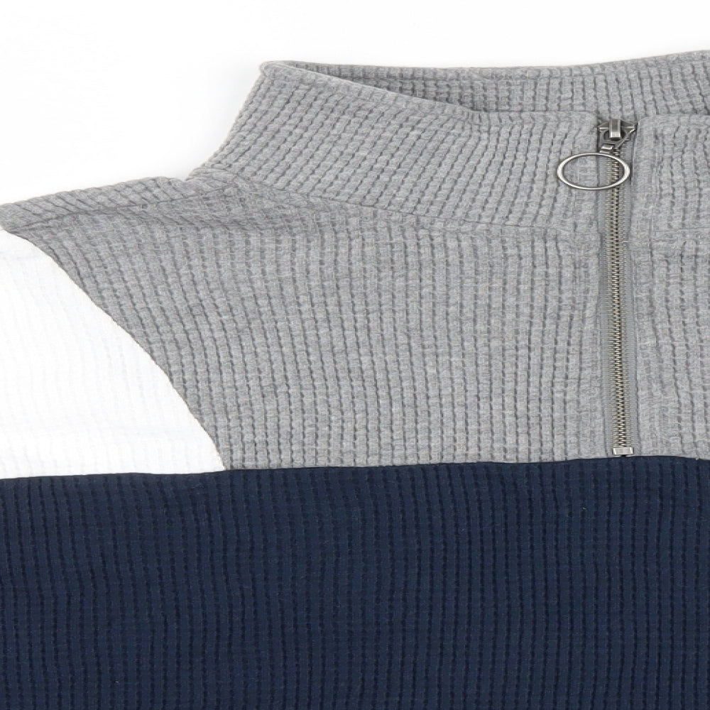 Hollister Womens Blue Striped Pullover Jumper Size M - zip Neck ,white grey Blue