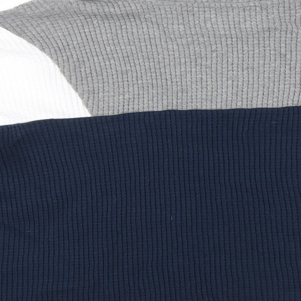 Hollister Womens Blue Striped Pullover Jumper Size M - zip Neck ,white grey Blue
