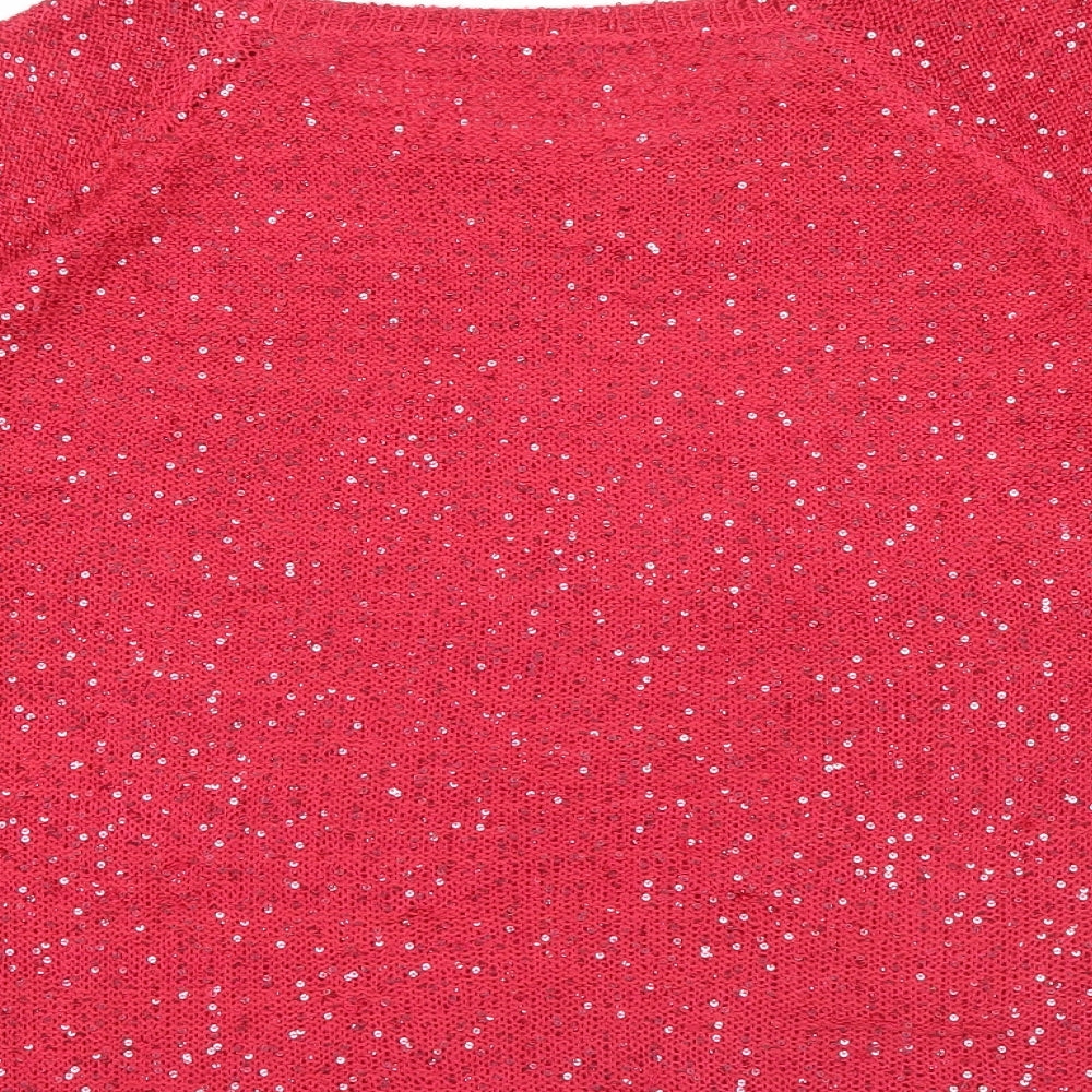 BM Womens Pink Pullover Jumper Size L - Sequin detail