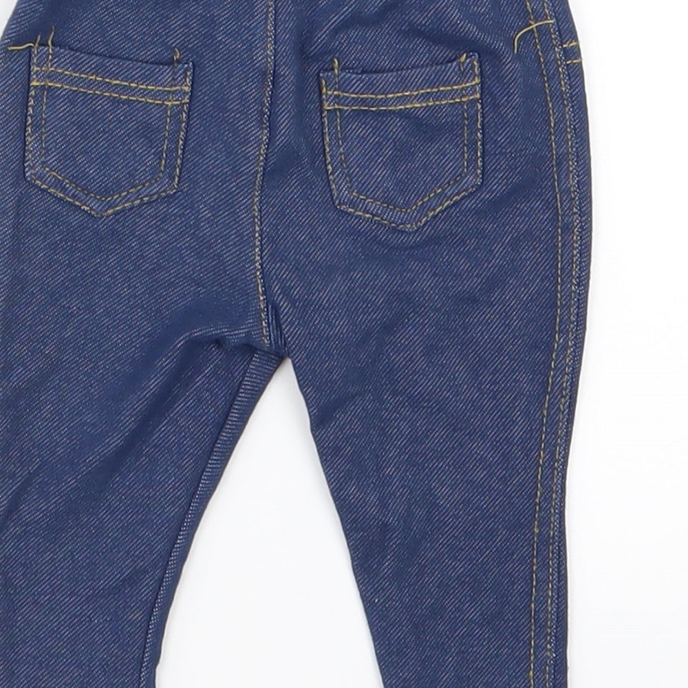 Brand and care label for Early Days girls’ blue capri leggings, size 3-6, months - jeggings