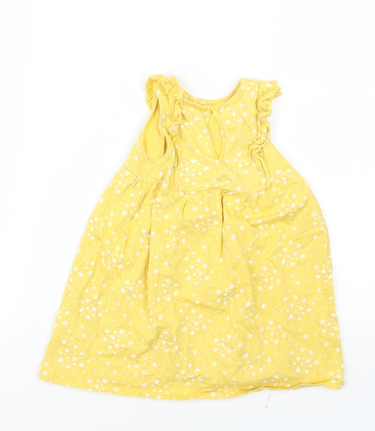 H&M Girls Yellow Geometric Shirt Dress Size 12-18 Months - Heart print