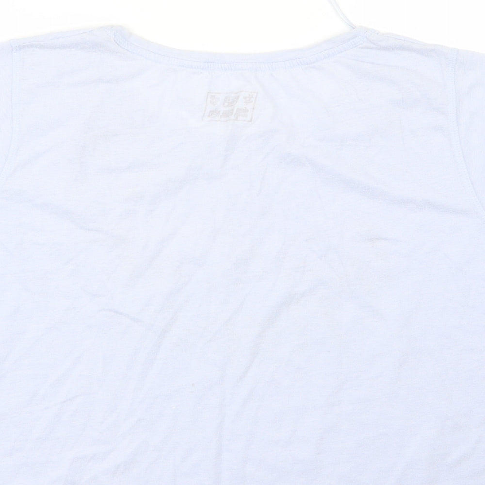 Brand and care label for F&F women’s blue geometric top pyjama top, size UK 12