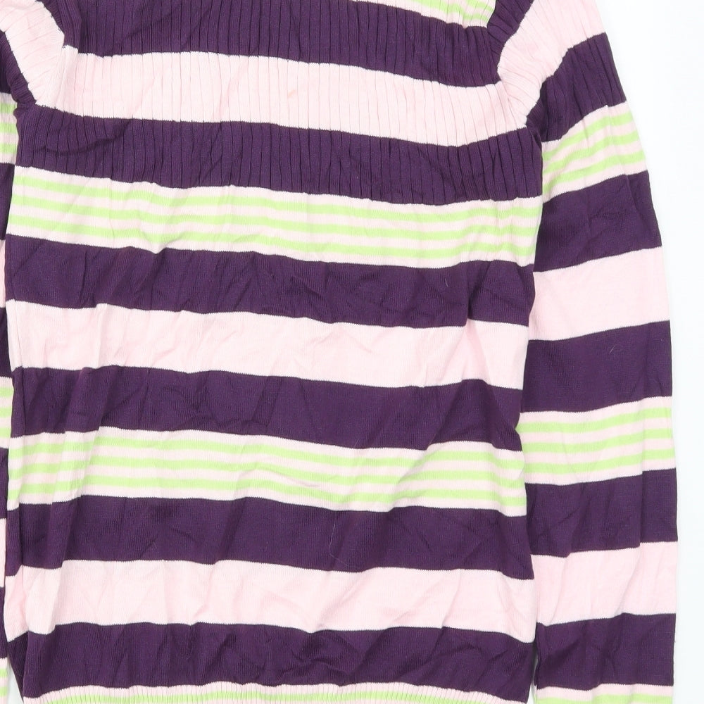 Brand and care label for JUNK de LUXE women’s purple striped jumper, size L, - pink