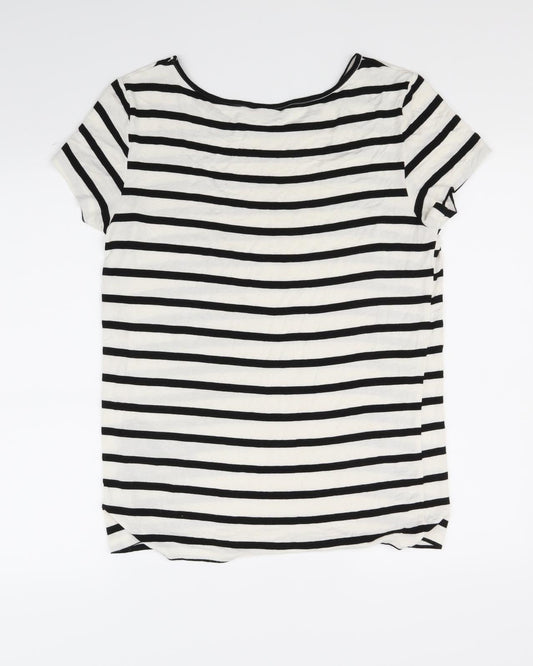 Only You Womens White Striped Basic T-Shirt Size M