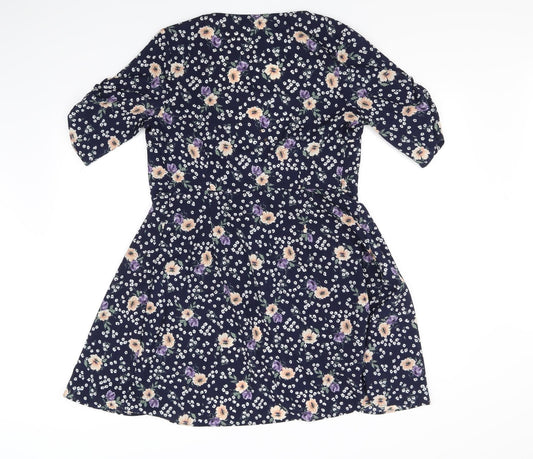 Glamorous Womens Blue Floral A-Line Size S