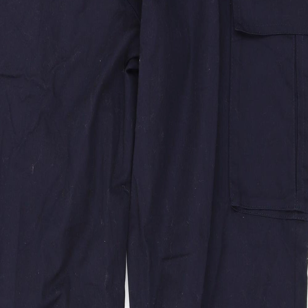 Brand and care label for Alsico men’s blue trousers, size 42, in, 31-inch leg