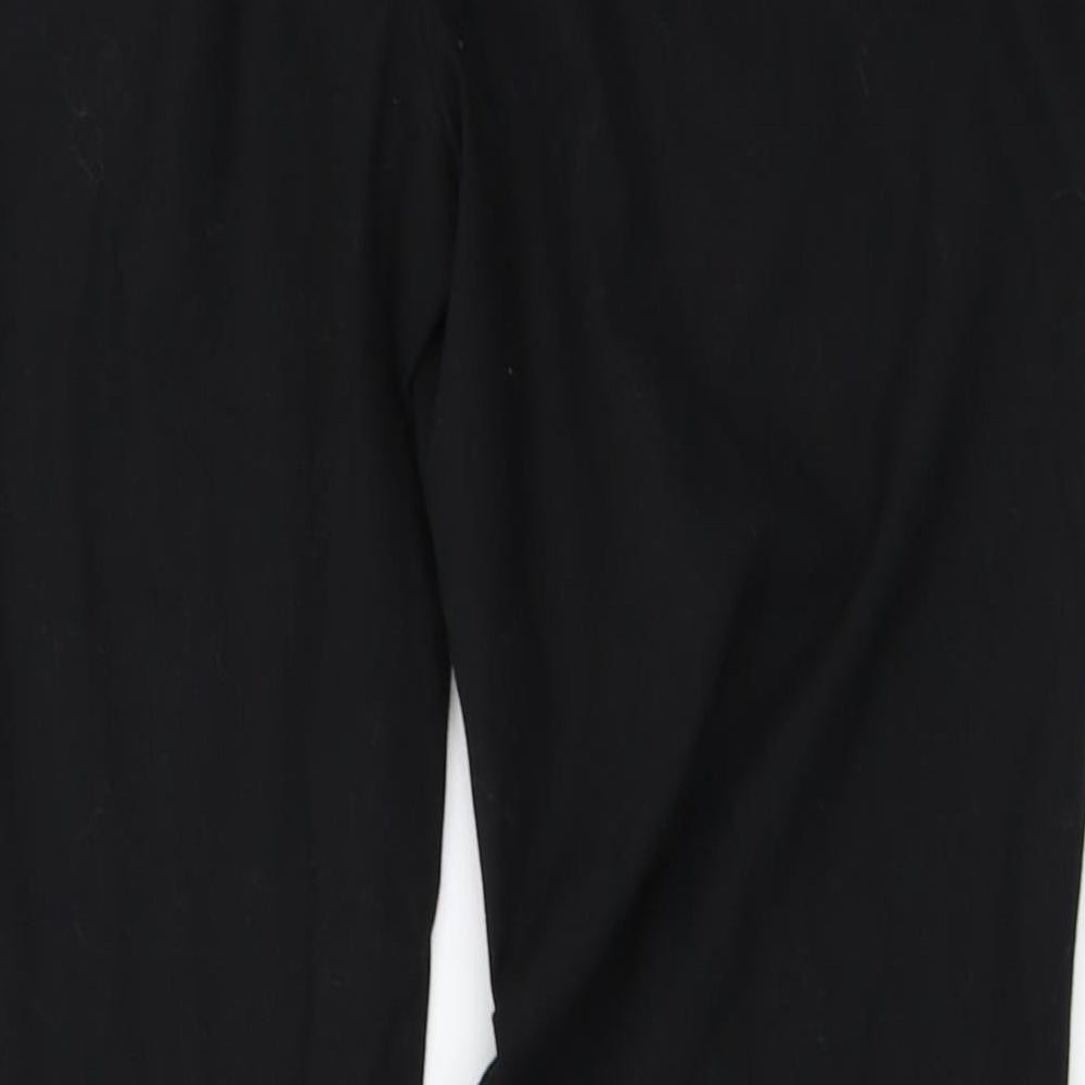 Brand and care label for Zara women’s black trousers, size UK 28, in, 23-inch leg