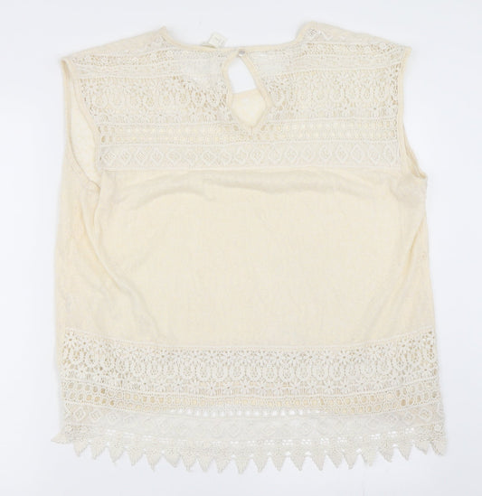 H&M Womens Ivory Basic T-Shirt Size L