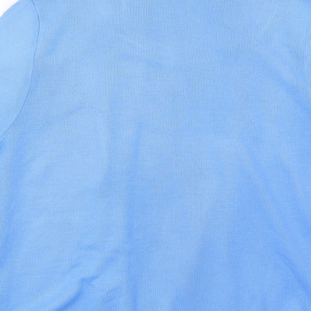 Brand and care label for Pure & Natural women’s blue striped knit jumper, size M