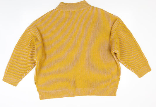 Round Womens Yellow Knit Pullover Jumper Size M