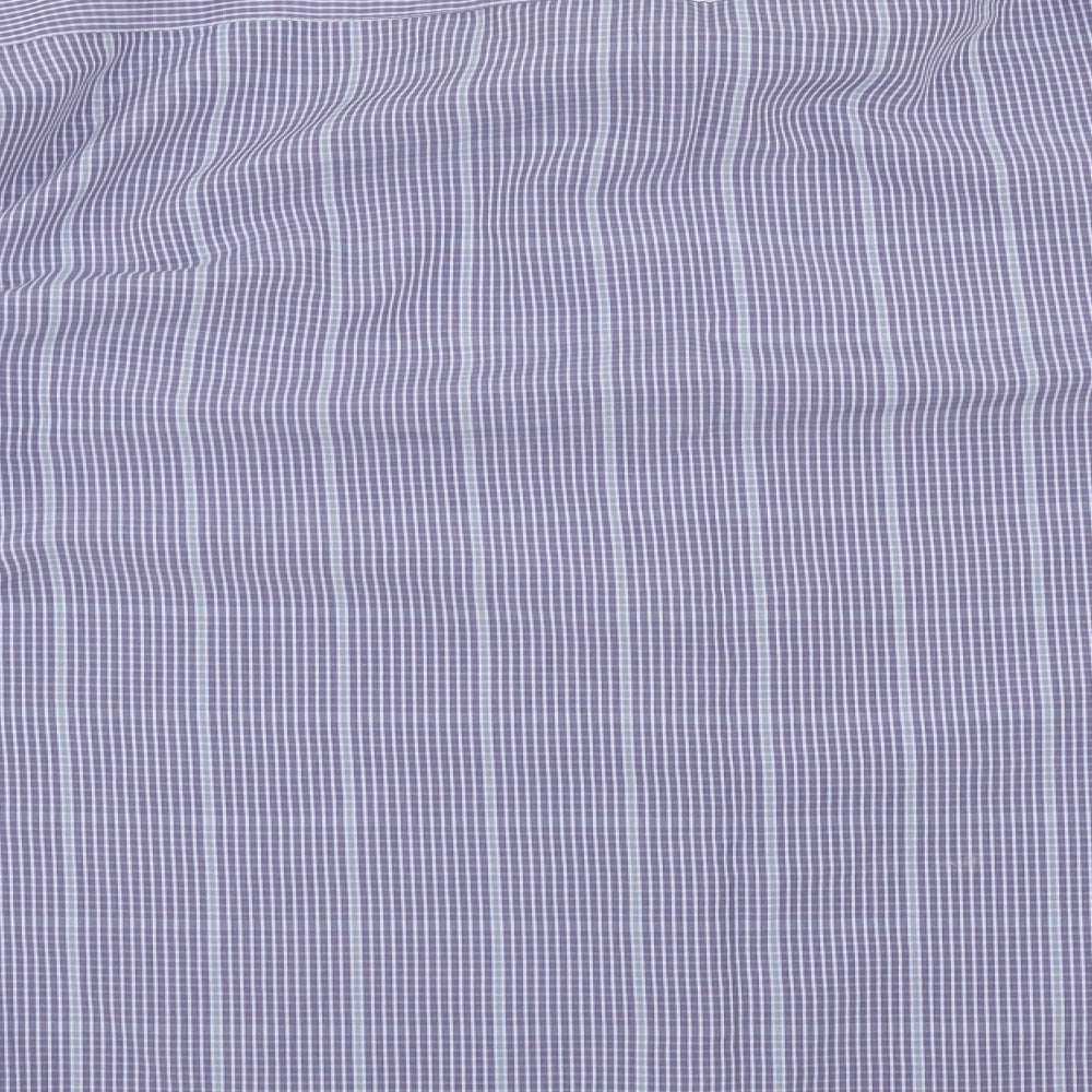 Brand and care label for Island Earth men’s blue check button-up, size L