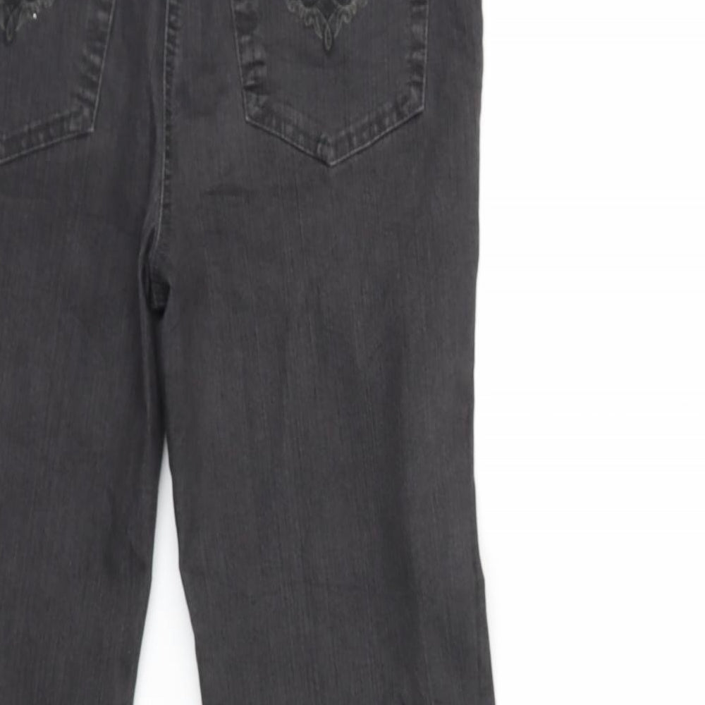 Brand and care label for Gerry Weber women’s grey denim straight jeans, size UK 10, 27-inch leg