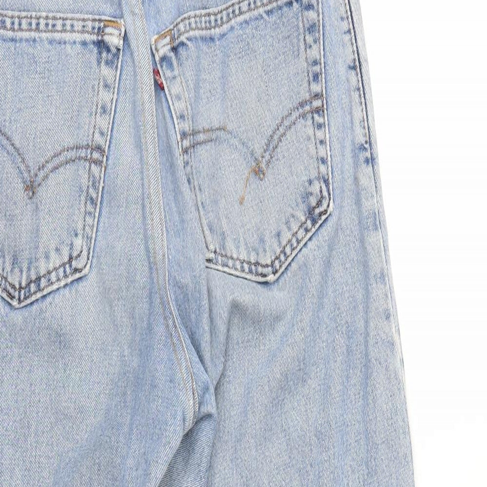 Brand and care label for women’s blue denim cropped jeans, size UK 30, in, 23-inch leg