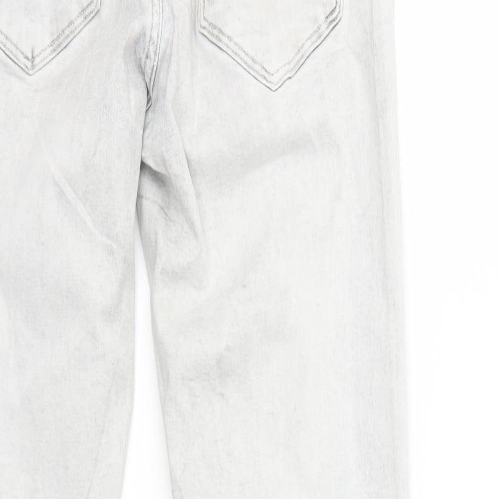 Brand and care label for H&M women’s grey denim skinny jeans, size UK 28, in, 29-inch leg