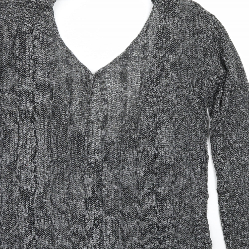 Brand and care label for H&M women’s grey jumper, size S