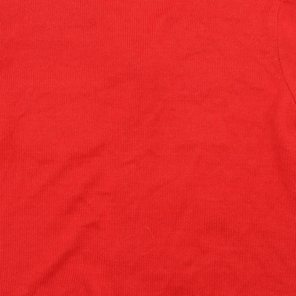 Brand and care label for LUCIA women’s red cardigan jumper, size UK 12