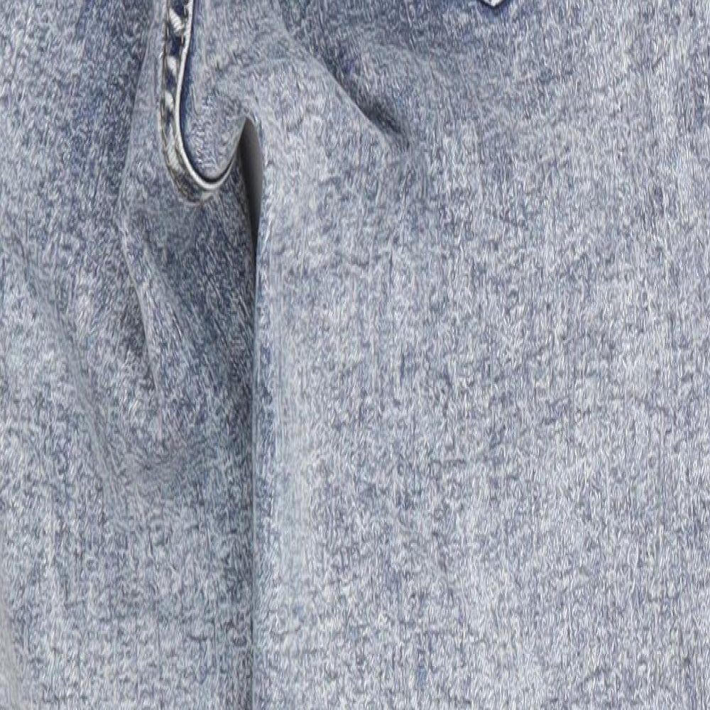 Brand and care label for H&M women’s blue denim skinny jeans, size UK 8