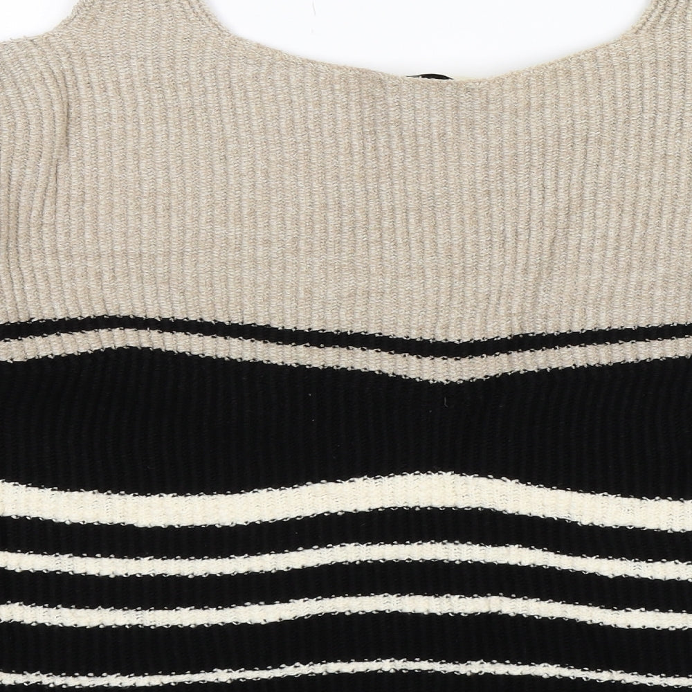 Brand and care label for Papaya women’s multicoloured striped knit jumper, size L