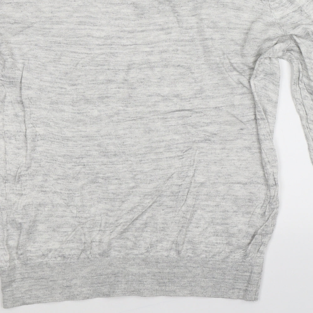 Brand and care label for H&M women’s grey knit jumper, size M