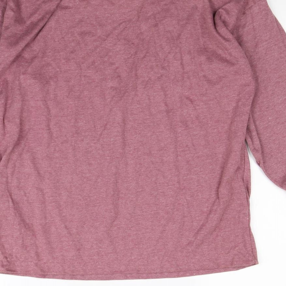 Brand and care label for Global women’s purple pullover sweatshirt, size UK 12