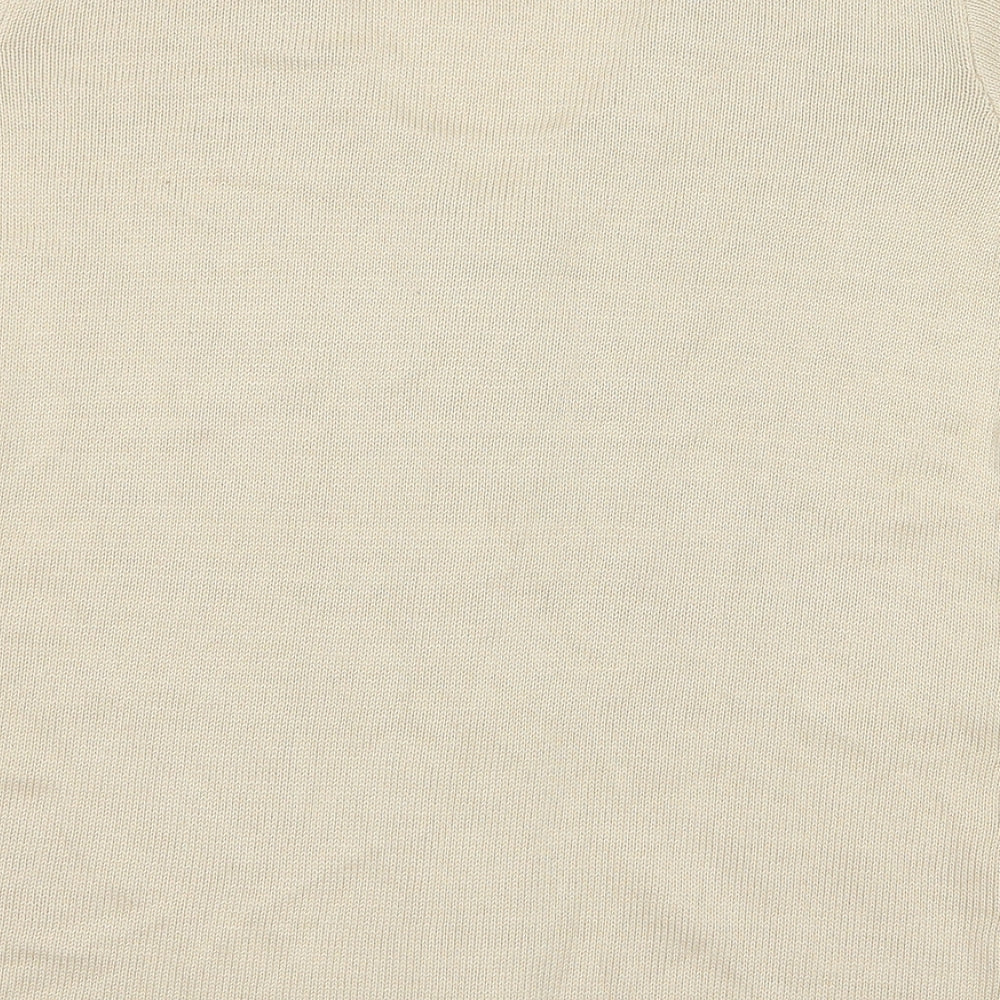 Brand and care label for Daxon women’s beige cardigan jumper, size M