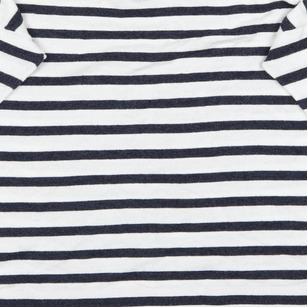 Brand and care label for Cape Daisy women’s black striped basic t-shirt, size UK 8