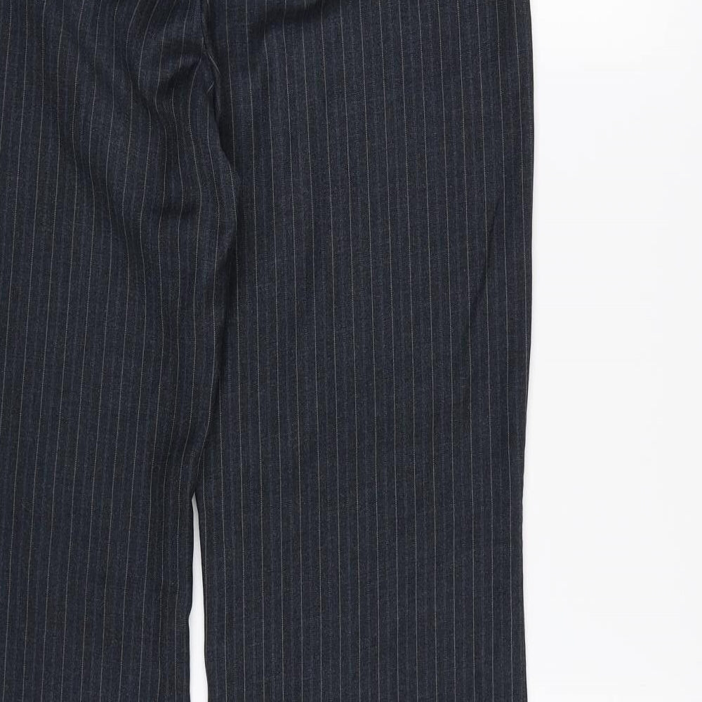 Brand and care label for Vero Moda men’s blue striped rayon dress pants trousers, size M, 30-inch leg