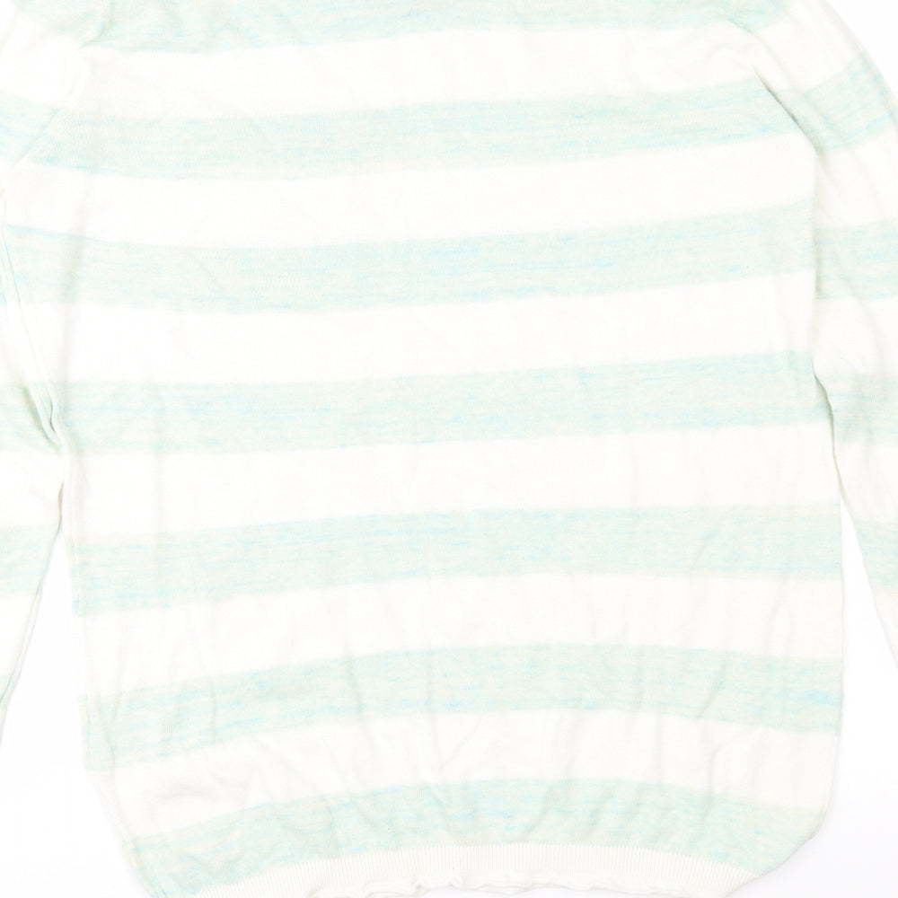 Brand and care label for Blend women’s green striped knit jumper, size M