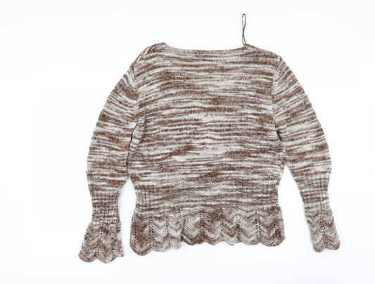 Per Una Womens Brown Striped Pullover Jumper Size L - shaped hem
