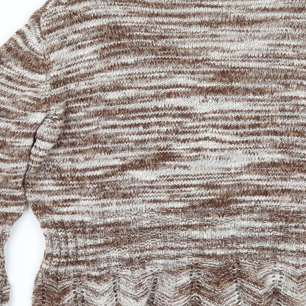 Brand and care label for Per Una women’s brown striped jumper, size L, - shaped hem