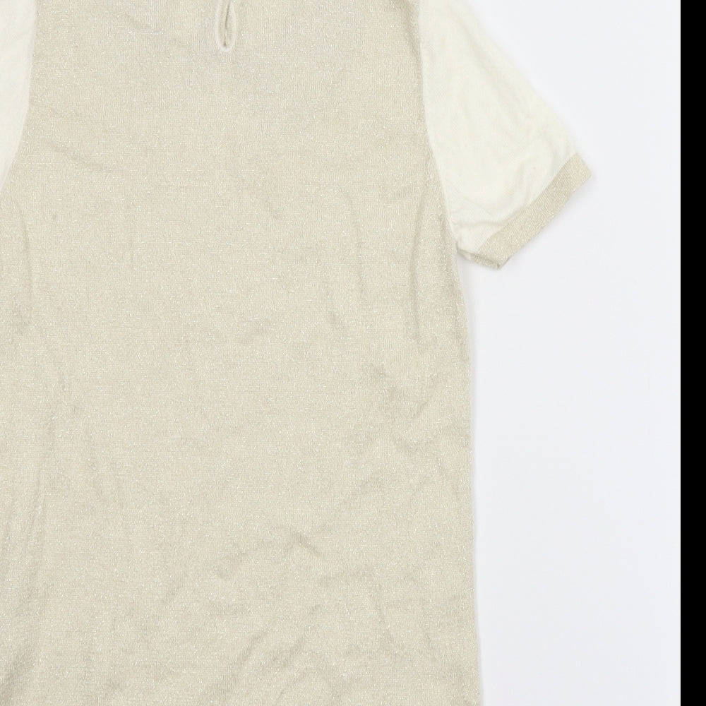 Brand and care label for United Colors of Benetton women’s beige basic blouse size 2xs