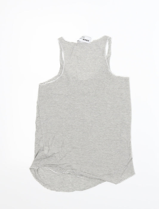 Zara Womens Grey Striped Basic T-Shirt Size XS