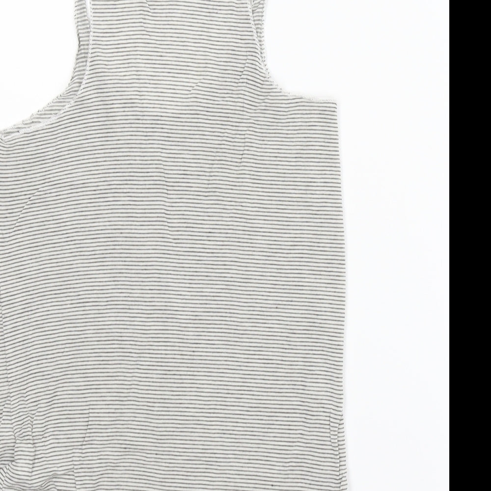 Brand and care label for Zara women’s grey striped basic t-shirt, size XS