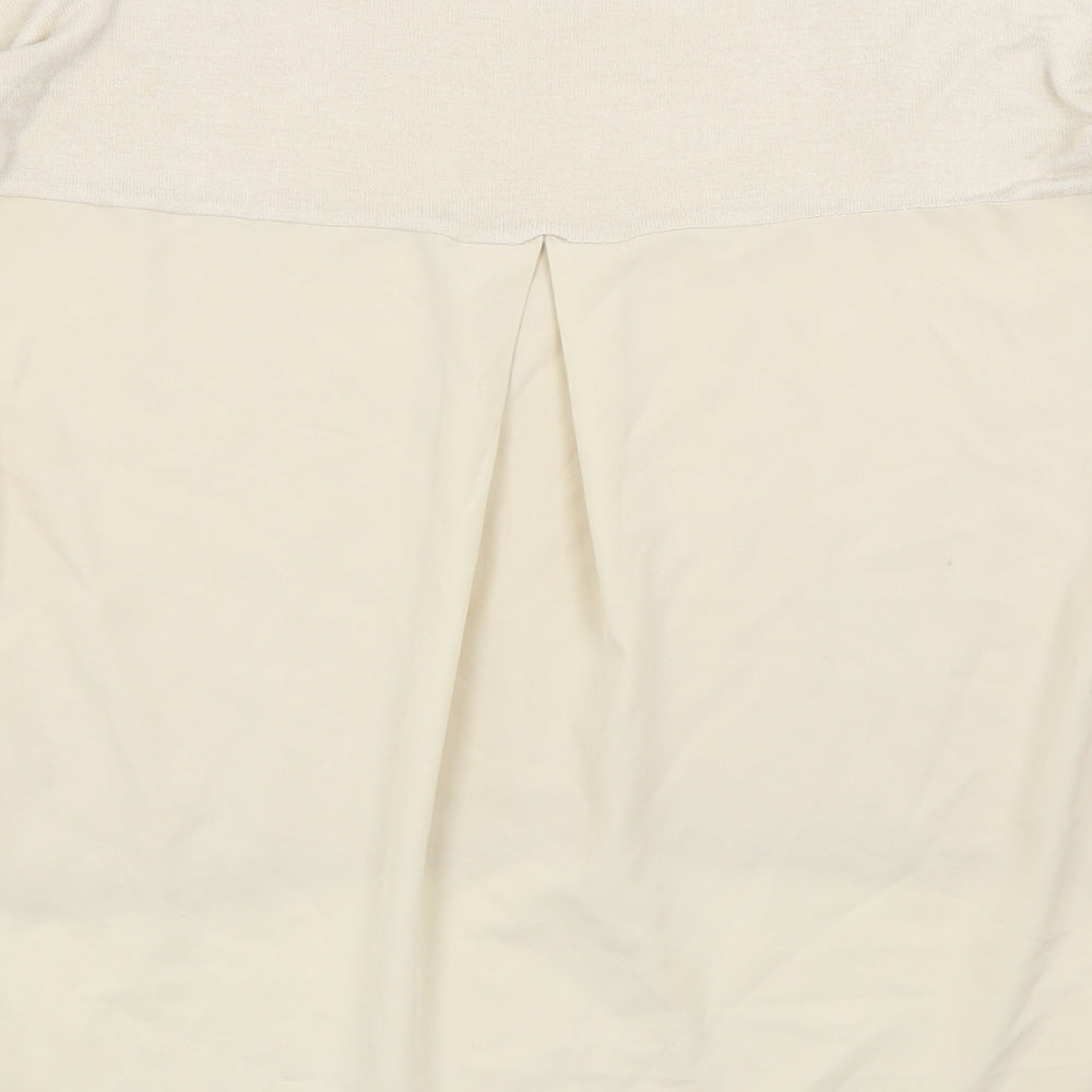 Brand and care label for River Island women’s beige floral basic t-shirt, size UK 10