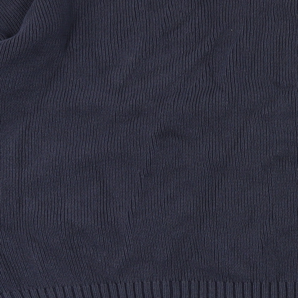 Brand and care label for Carson women’s blue argyle/diamond cardigan jumper, size M