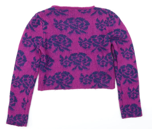 M&Co Girls Purple Floral Pullover Jumper Size 9-10 Years - Cropped