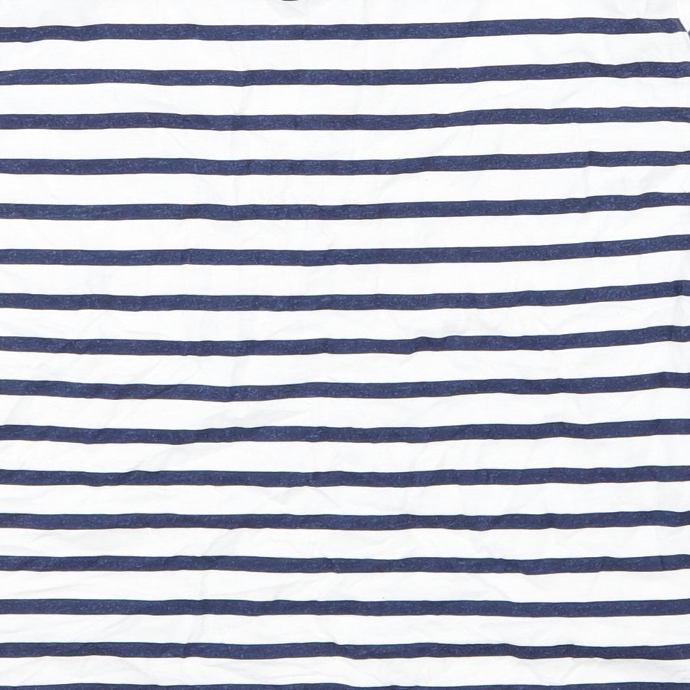 Brand and care label for H&M girls’ blue striped basic t-shirt, size 9-10, years - new york city