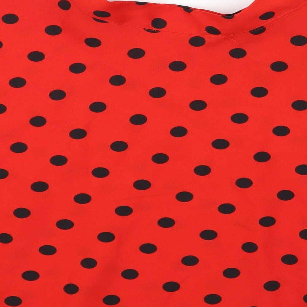 Brand and care label for FUNNY FASHION women’s red polka dot swing skirt one size