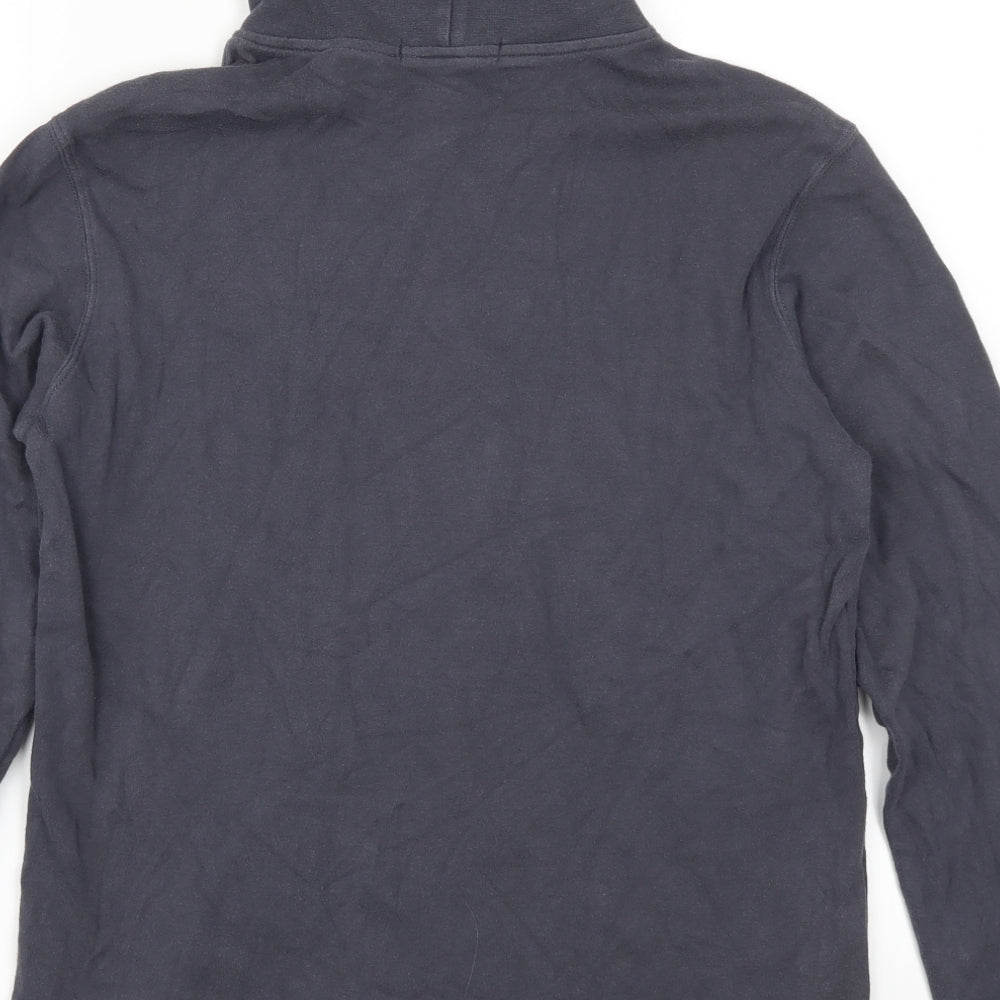 Brand and care label for Hangten men’s grey pullover sweatshirt, size M
