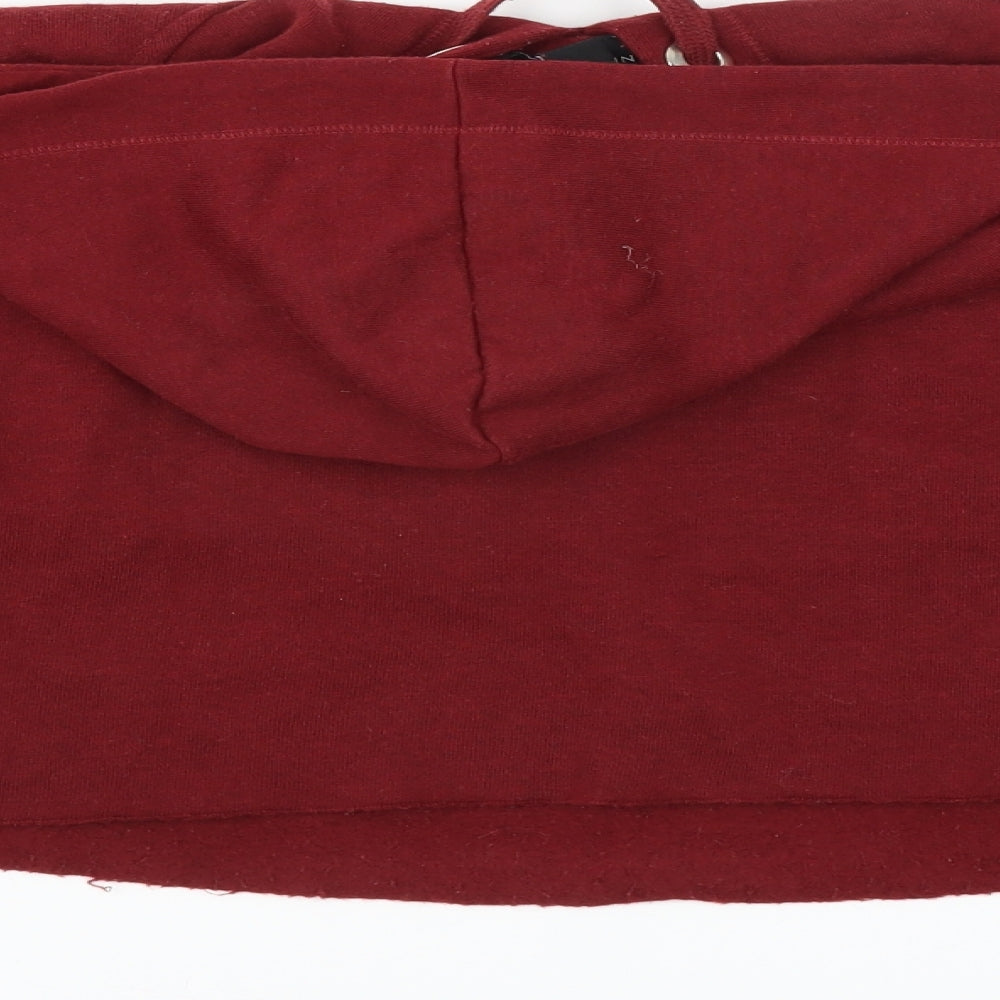 Brand and care label for New Look girls’ red pullover hoodie, size 12-13, years - california usa cropped