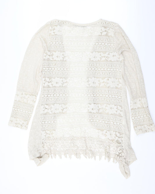 LV Clothing Womens Ivory Floral Cardigan Jumper - lace back and cuff detail