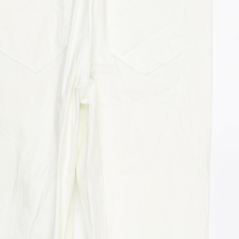Brand and care label for Bonprix women’s white trousers, size UK 12, 23-inch leg