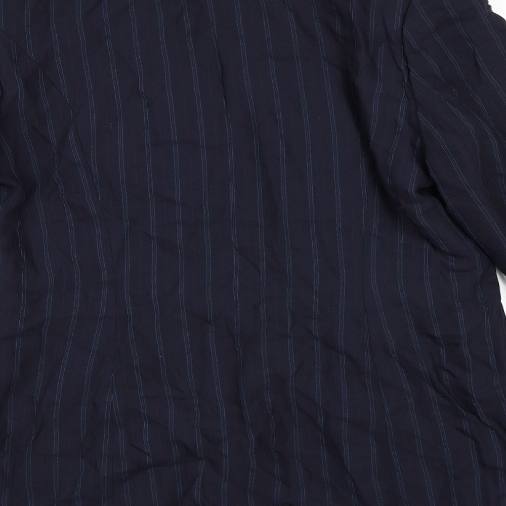 Brand and care label for Coast women’s blue striped rayon jacket blazer, size UK 14
