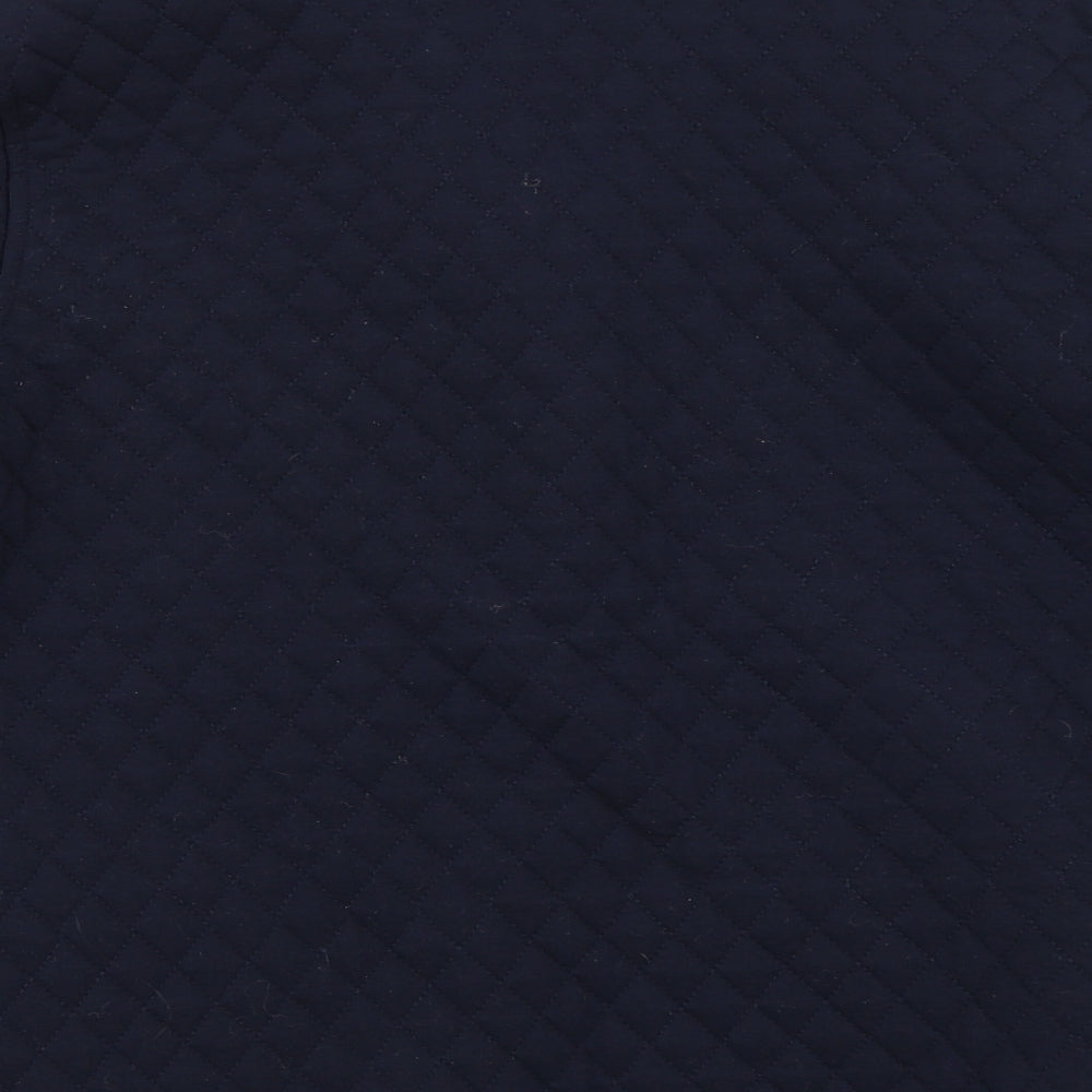 Brand and care label for Bonmarché women’s blue quilted coat, size UK 16