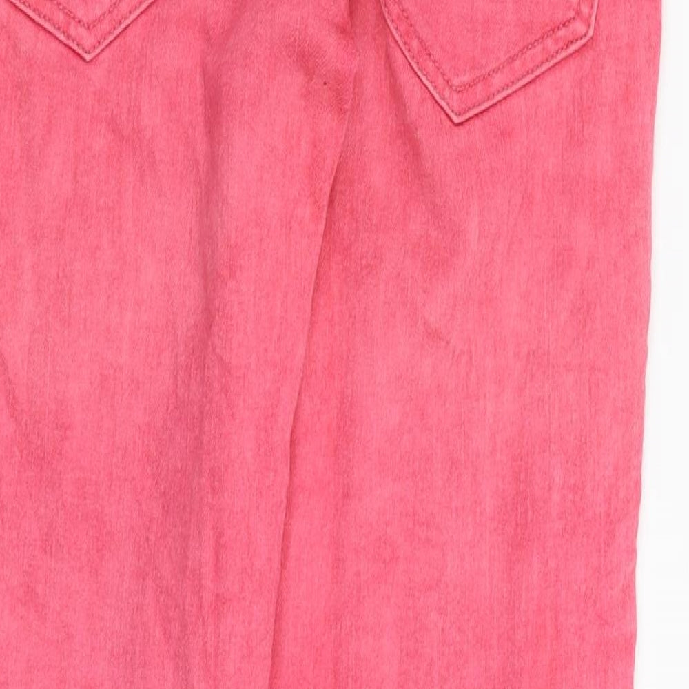 Brand and care label for H&M women’s pink denim skinny jeans, size UK 8, 26-inch leg